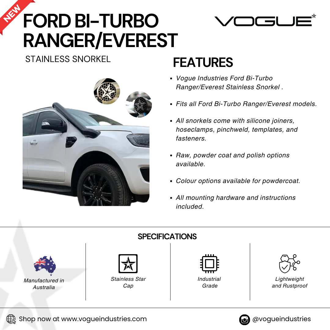 Vogue Industries Ford Bi-Turbo Ranger/Everest Stainless Snorkel